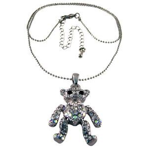 Rhinestone Encrusted Teddy Bear Pendant / Necklace AB
